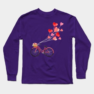 Romantic pink bicycle with heart shaped balloons Long Sleeve T-Shirt